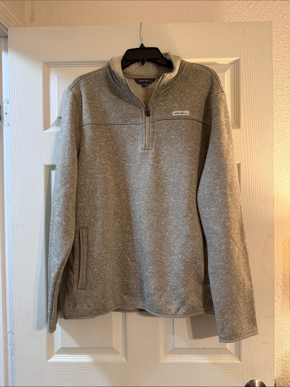 Men's Quarter-Zip Fleece Sweater - Light tan/cream size L